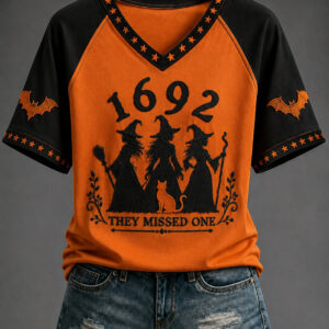 1692 They Missed One V-Neck Shirt Jack O Lantern Scene Clothes Gift For Friend - Gypsysystersgift