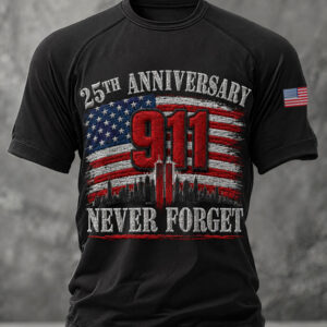 25th Anniversary 911 Never Forget T-Shirt American Twin Towers Merch Gift For 9-11 Families - Gypsysystersgift