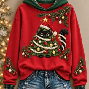Black Cat Pet Christmas Hoodie Cat Holiday Clothes Gift For Girlfriend - Gypsysystersgift