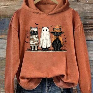 Black Cat Pumpkin Hoodie Spooky Cat Clothing Gift For Girlfriend - Gypsysystersgift