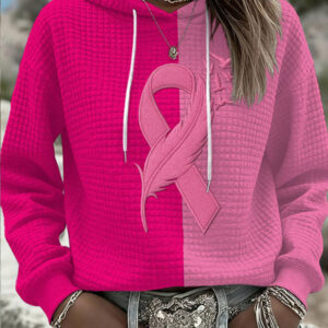 Breast Cancer Ribbon Contrast Plaid Hoodie Breast Cancer Recovery Clothing Gifts For Mom - Gypsysystersgift