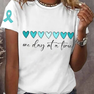 Women's Ovarian Cancer One Day At A Time T-Shirt Cancer Warrior Clothes Gift Ideas - Gypsysystersgift