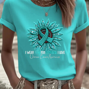 Women's Ovarian Cancer T-Shirt Cancer Ribbon Apparel Gift For Girlfriend - Gypsysystersgift