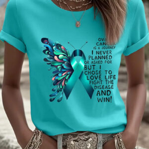 Women's Ovarian Cancer T-Shirt Cancer Ribbon Clothes Support Gift - Gypsysystersgift