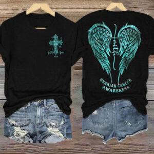 Women's Ovarian Cancer T-Shirt Cancer Ribbon Clothing Gift For Wife - Gypsysystersgift