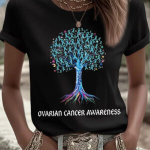 Women's Ovarian Cancer T-Shirt Ovarian Cancer Awareness Clothes Gift For Her - Gypsysystersgift
