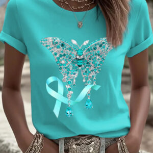 Women's Ovarian Cancer T-Shirt Ovarian Cancer Awareness Clothes Gifts For Her - Gypsysystersgift