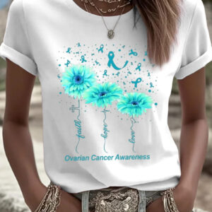 Women's Ovarian Cancer T-Shirt Ovarian Cancer Awareness Clothing Gift For Women - Gypsysystersgift