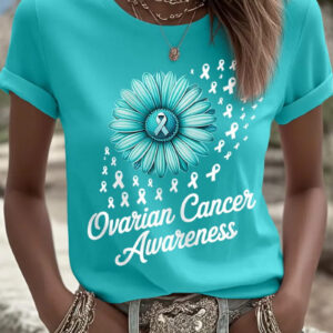 Women's Ovarian Cancer T-Shirt Ovarian Cancer Awareness Tee Gift For Her - Gypsysystersgift