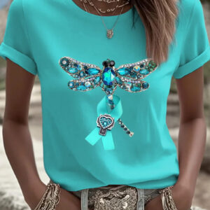 Women's Ovarian Cancer T-Shirt Ribbon Awareness Clothing Gift For Bestie - Gypsysystersgift