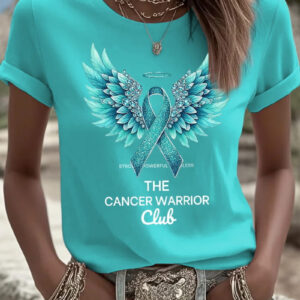 Women's Ovarian Cancer The Cancer Warrior Club T-Shirt Ovarian Fighter Tee Gift Guide - Gypsysystersgift