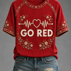 World Heart Day 2026 Go Red T-Shirt Heart Health Awareness Tee Gift For Women - Gypsysystersgift