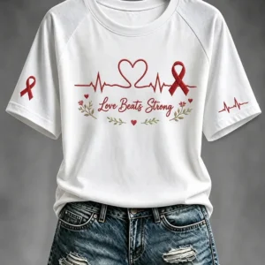 World Heart Day 2026 Love Beats Strong T-Shirt Heart Health Month Clothes Gift Ideas - Gypsysystersgift