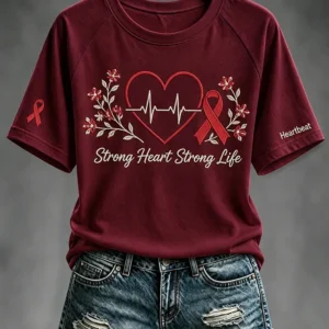 World Heart Day 2026 Strong Heart Strong Life T-Shirt Heart Health Month Clothes Mom Gifts - Gypsysystersgift