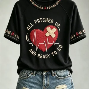 World Heart Day Merch All Patched Up T-Shirt Heart Health Awareness Clothing Mother Gifts - Gypsysystersgift