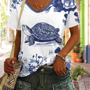 World Ocean Day Sea Turtle Graphic V-Neck T-Shirt Save The Ocean Nature Tee Mom Gifts - Gypsysystersgift