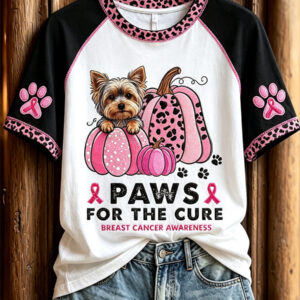 Yorkie Paws For The Cure Breast Cancer Awareness T-Shirt Apparel Dog Mom Gift - FZ