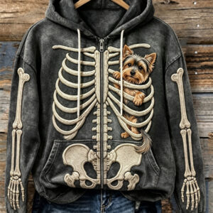 Yorkshire Dog Skeleton Zip Hoodie Halloween Yorkshire Terrier Mom Gift - Gypsysystersgift